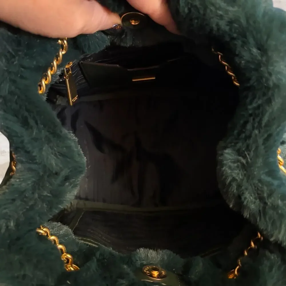 Kate Spade $398 Cleo Faux Fur Small Chain Bucket Bag + Dust Bag